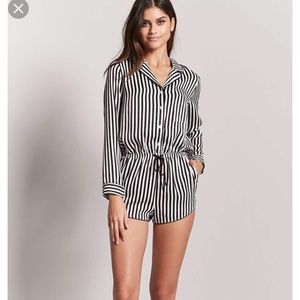 Striped Black And White Pajama Romper 